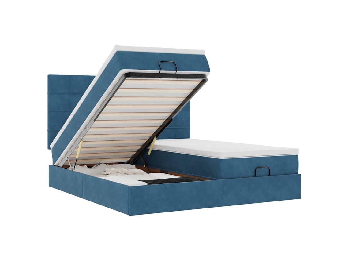 Estrutura de Cama Otomana com Colchões Veludo Azul Escuro MAISON EXCLUSIVE (180x200 cm)