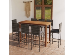Vidaxl 9 Pcs Conjunto De Bar Para Jardim Com Almofadões Cinzento
