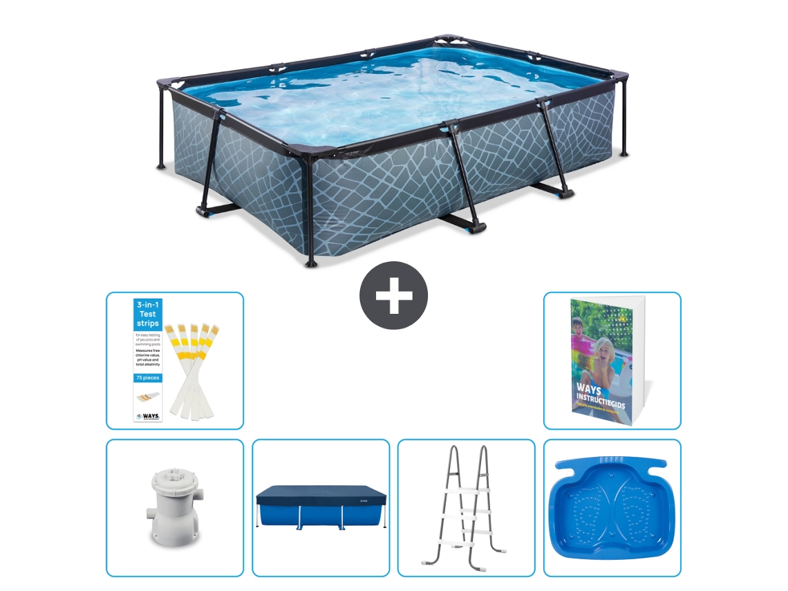 Piscina Exit Retangular Efeito Pedra 300x200x65 Cm 5 peças EXIT TOYS