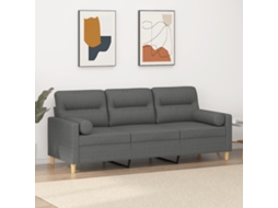 Vidaxl Sofá 3 Lugares + Almofadas Decoração 180 Cm Tecido Cinza-escuro