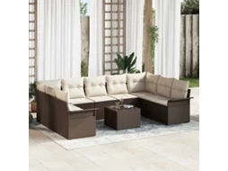 Vidaxl Conjunto De Sofá De Jardim 10 Unid. Castanho Vime Pe