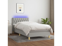 Vidaxl Cama Box Spring C/ Colchão E Led 90x200 Cm Tecido Cinza-claro