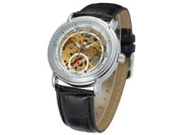 Relógio mecânico automático Winner com pulseira transparente de couro PU à prova d'água (branco)