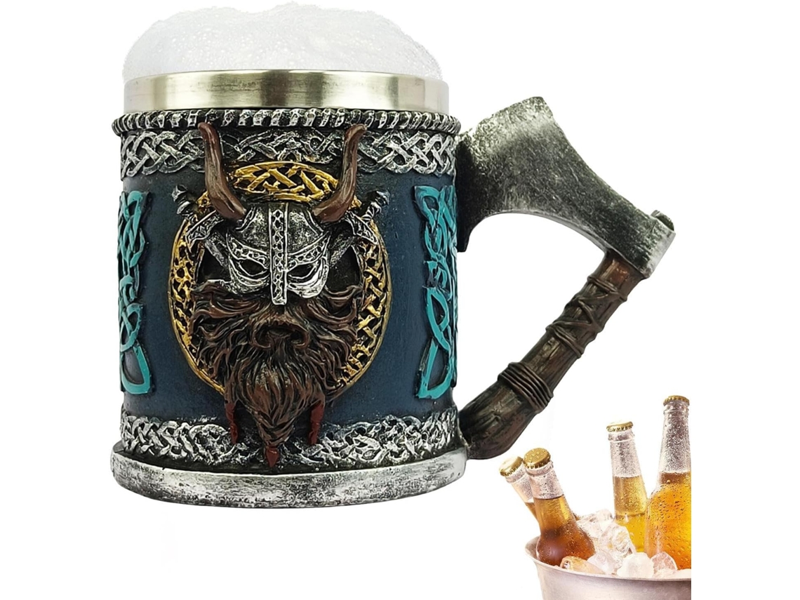 Caneca de Cerveja Gótica, Caveira e Chifres em Aço Inoxidável, Dobrável, Bebidas AQUAFORGE