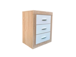 Mesa de Cabeceira Kiara 3 Gavetas Carvalho e Branco 50X60Cm SALDOSYSTOCKS