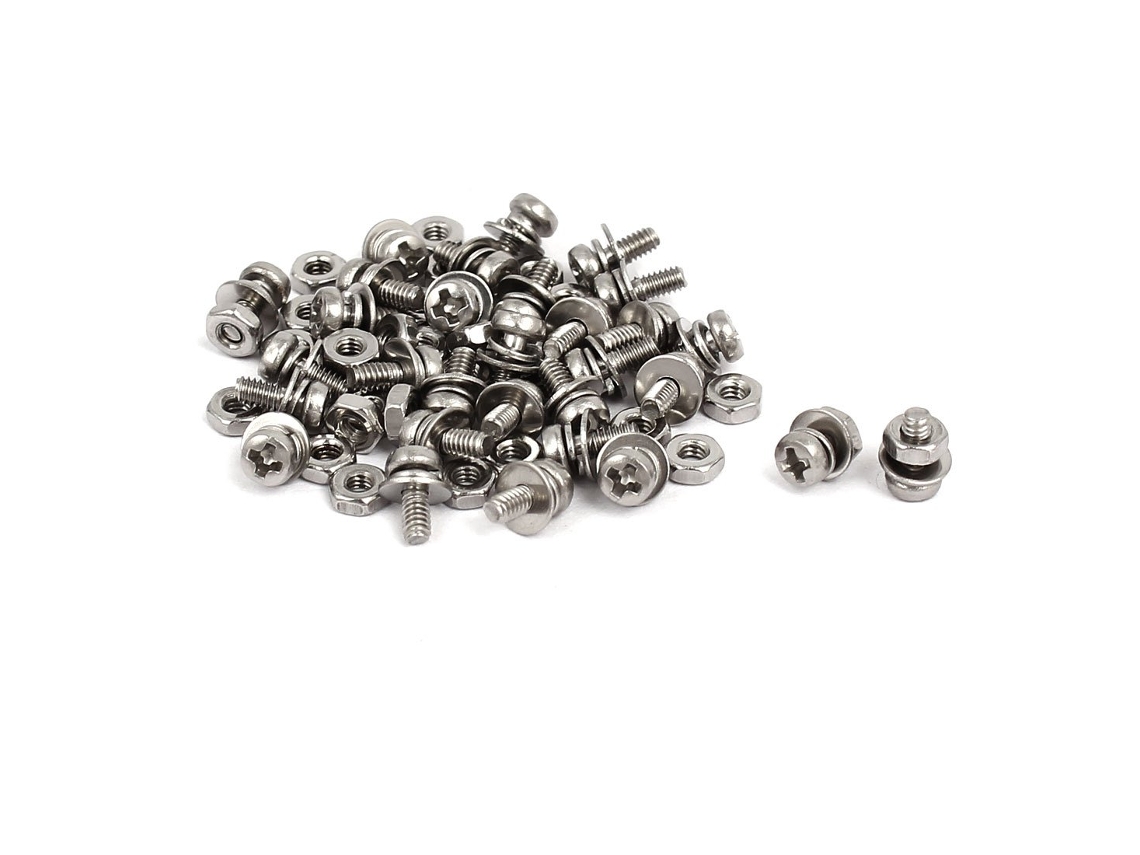 Parafusos de Cabeça Phillips M2 X 5mm em Aço Inoxidável 304 com Porcas e Arruelas de Cabeça CHABERLU
