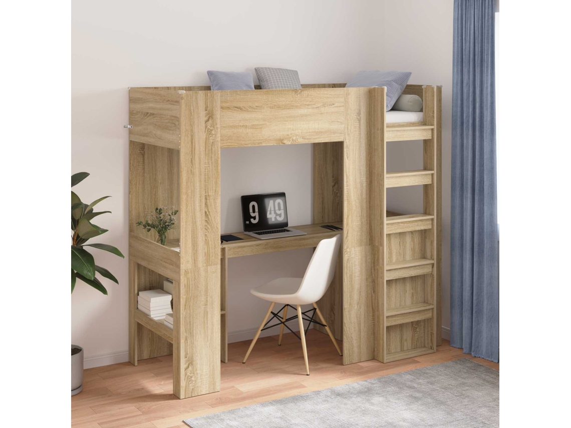 Vidaxl Estrutura de Cama Loft com Mesa Carvalho Sonoma 75 X 190 Cm