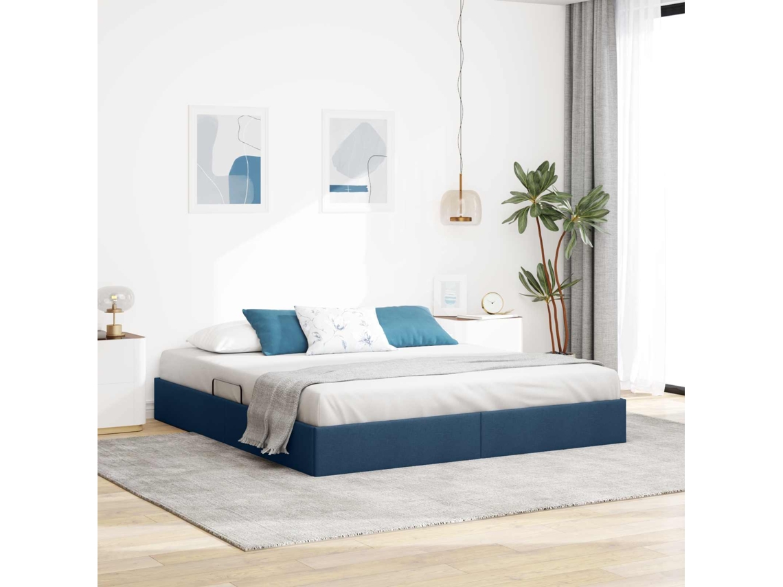 Vidaxl Estrutura De Cama Ottoman Azul 180 X 200 Cm Tecido