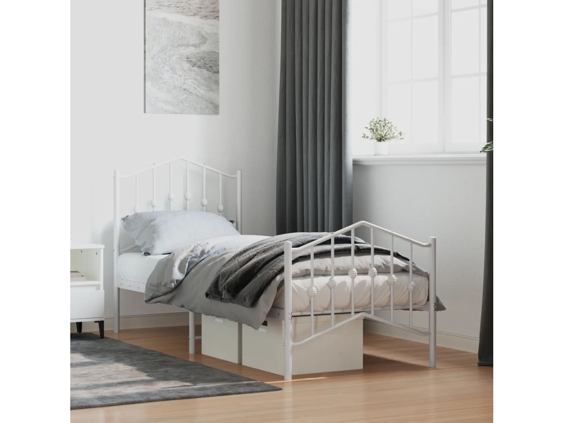 Vidaxl Estrutura De Cama Com Cabeceira E Pés 75x190 Cm Metal Branco