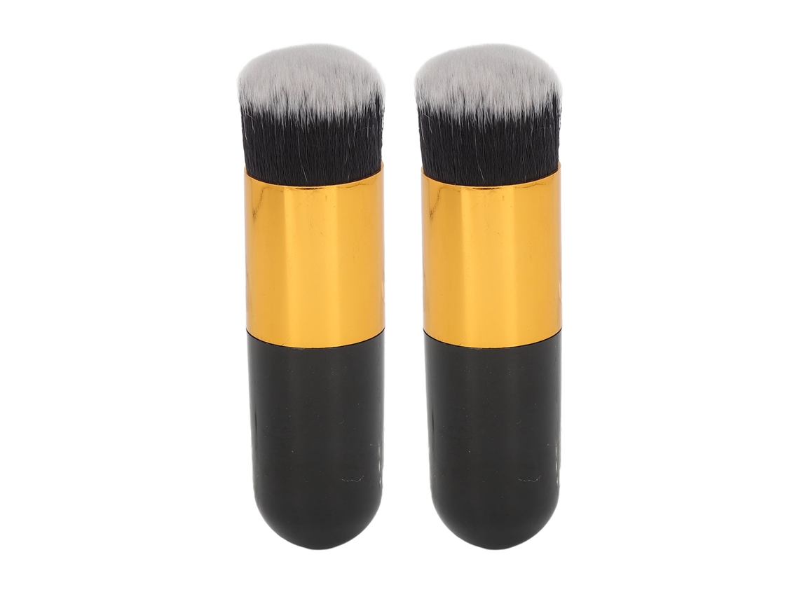 2pcs Pincéis De Maquiagem Chubby Macios De Fibra Sintética Cor Preto Dourado