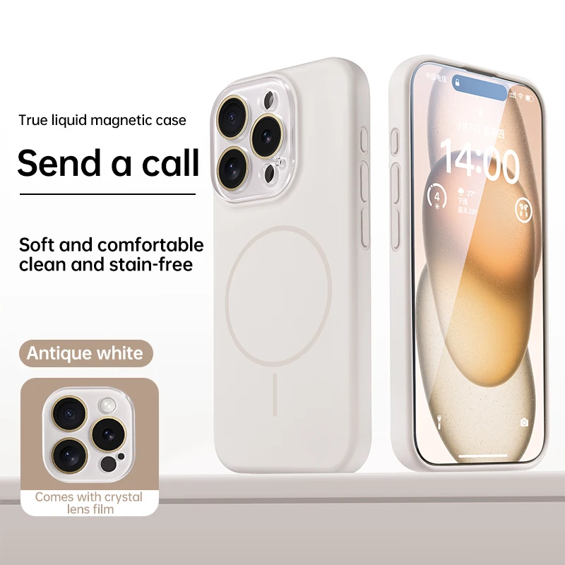 Capa Magnética De Silicone Líquido (branca) Para Iphone 16 Pro Max, Com Proteção Para A Lente.