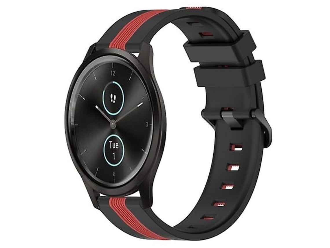 Pulseira De Relógio Lurelia Para Garmin Garminmove Style 20 Mm Vertical Two Color Silicone Preto Vermelho