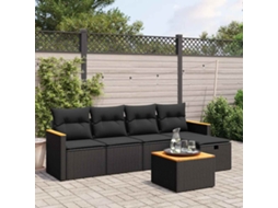 Vidaxl 6 Pcs Conjunto Sofás De Jardim C/ Almofadões Vime Pe Preto