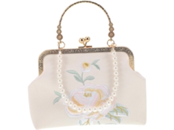 Bolsa De Mão Feminina Elegante Em Estilo Chinês Para Casamento, Com Corrente De Pérolas Em Poliéster.