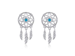 2026-aretes De Prata 925 Estilo Bohemio Caçador De Sonhos Com Penas E Zircônio Para Mulher