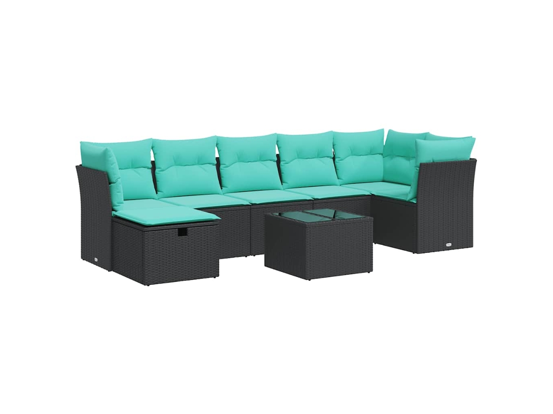 Maison Exclusive - 8 Pcs Conjunto Sofás De Jardim Com Almofadões Vime Pe Preto