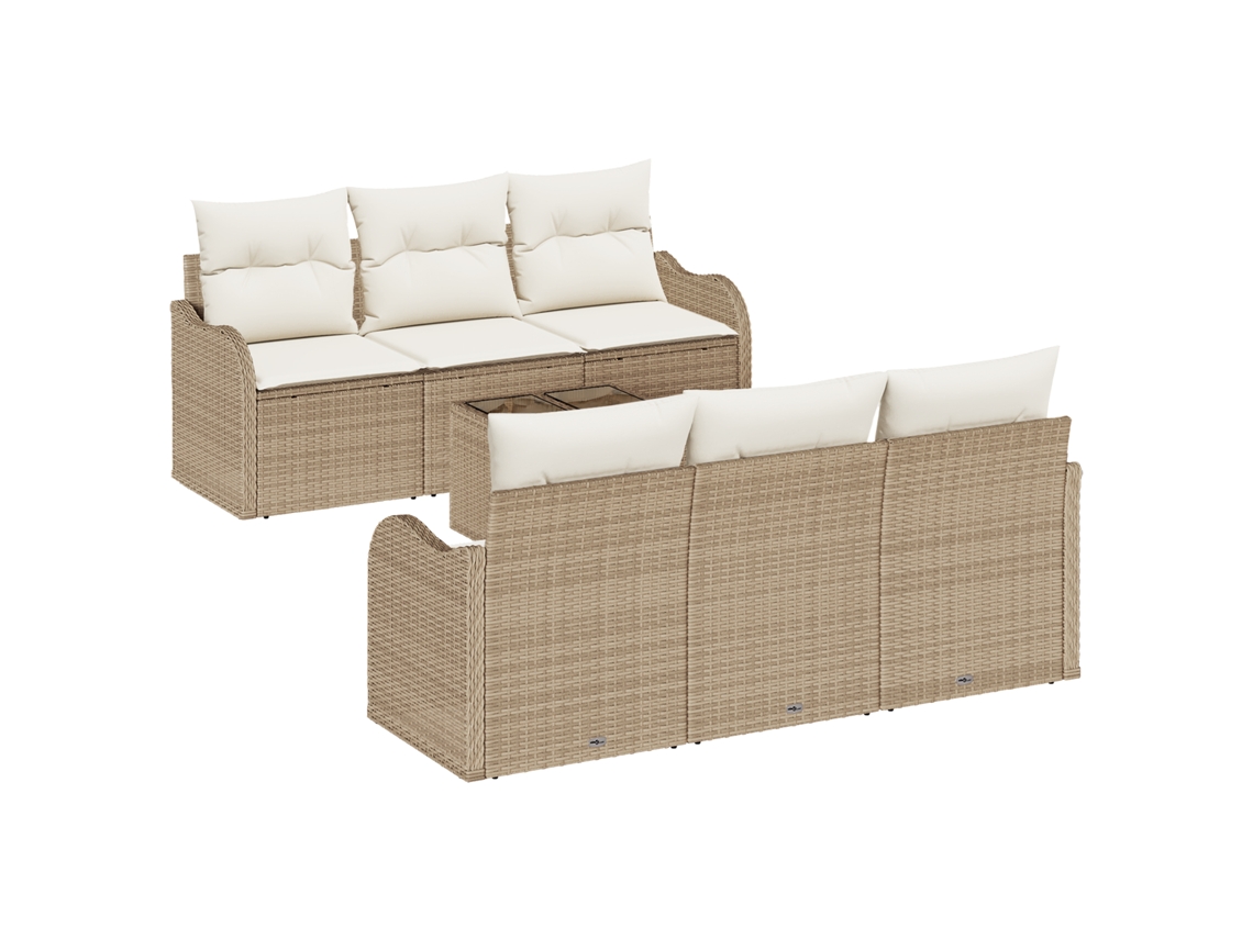 Conjunto 7 Sofá De Jardim Vidaxl Bege Vime Pe (176 X 62 X 85 Cm)