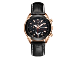Relógio masculino casual Sanda com movimento de quartzo, pulseira preta e caixa dourada, modelo Three Eyes.