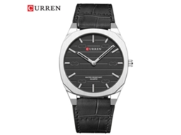 Relógio de Pulso Masculino Casual e Elegante, Fino, com Pulseira de Couro e Mecanismo de Quartzo. MDUG (caixa Prateada, Mostrador Preto)