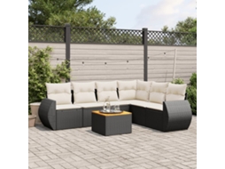 Vidaxl 7 Pcs Conjunto De Sofás P/ Jardim C/ Almofadões Vime Pe Preto