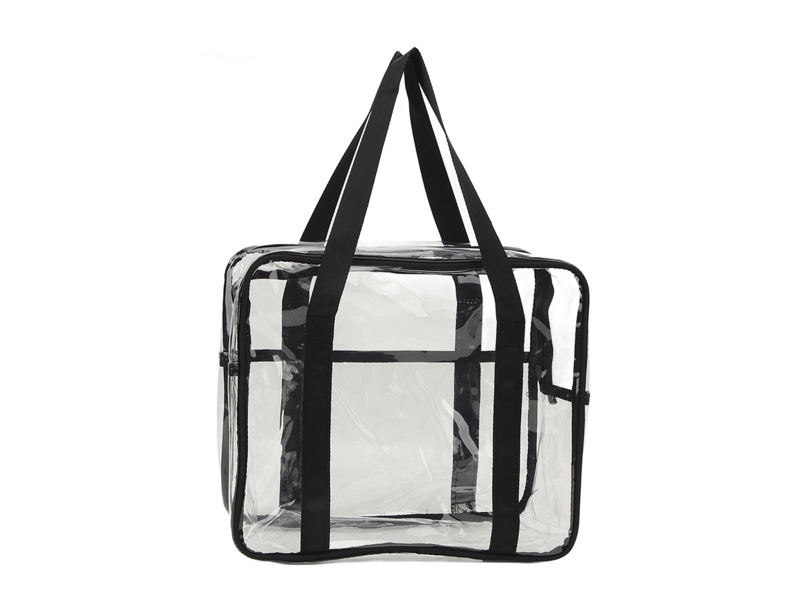 Bolsa Transparente Grande Pvc com Alça Ajustável Preta