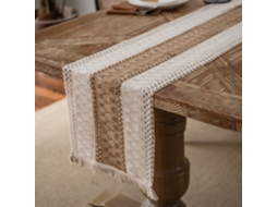 Caminho De Mesa De Algodão E Linho Com Costuras, Borla Tecida Em Dois Tons, Material Natural, Tecido De Feriado Campestre Americano. Fio De Algodão Em