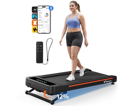 Esteira Merach Home com inclinação automática de 12'' e capacidade máxima de 180 kg, silenciosa e com controle remoto.