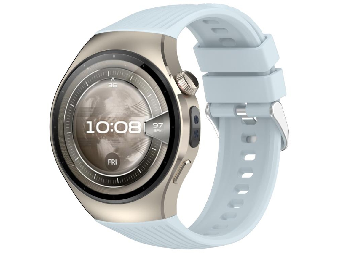 Bracelete Para Huawei Watch 5 (46mm) - Silicone Cor Sólida - Vertical - Fivela De Aço Prate Azul