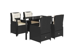 Garden Dining Set, Garden Dining Sets Vidaxl Preto Rattan / Vime (160 X 80 X 74 Cm)