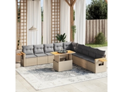 11 Pcs Conjunto Sofás De Jardim C/ Almofadões Vime Pe Bege Dkd Home Decor