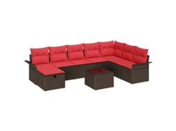 Maison Exclusive - Conjunto De Sofá De Jardim 9 Pcs Marrom E Vermelho Vime Pe