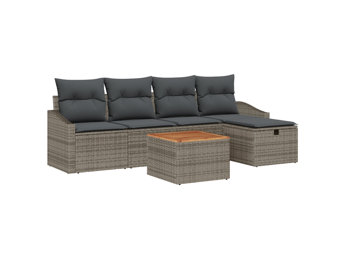 Conjunto 6 Sofá De Jardim Vidaxl Cinzento Vime Pe (55 X 55 X 37 Cm)