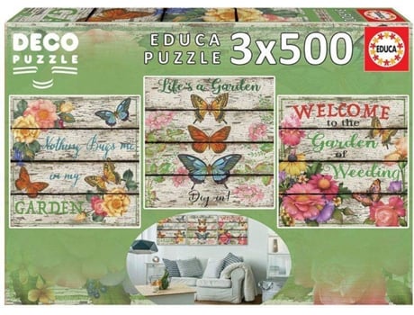 Conjunto de 3 Puzzles  Jardín Campestre (500 Peças)