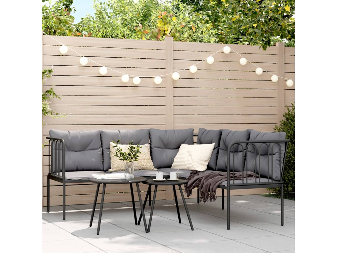 Vidaxl Conjunto De Sofás De Jardim C/ Almofadões Aço/textilene Preto