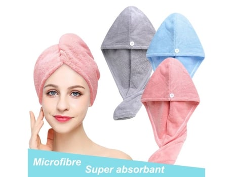 Pacote com 3 toucas noturnas, toalha de microfibra superabsorvente com botões para secagem rápida do cabelo Fotopro