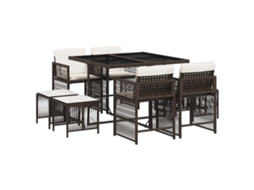 Conjunto de 9 Jantar para Jardim com Almofadões Vime Pe Castanho MAISON EXCLUSIVE