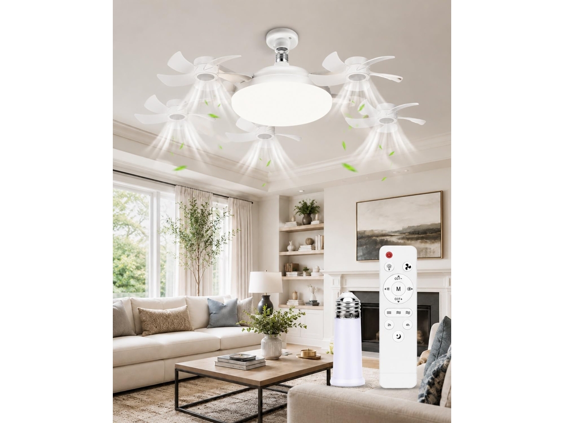 Ventilador De Teto Drone 2 Em 1 Com Soquete E27, Lâminas Dobráveis