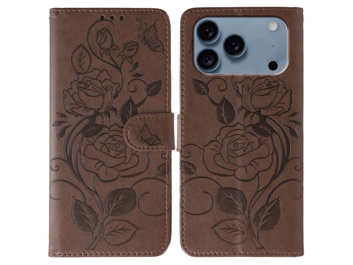 Capa De Couro Para Iphone 17 Pro Com Estampa De Borboleta Rosa.