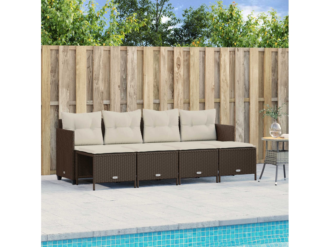 Vidaxl 5 Pcs Conjunto Sofás P/ Jardim C/ Almofadões Vime Pe Castanho