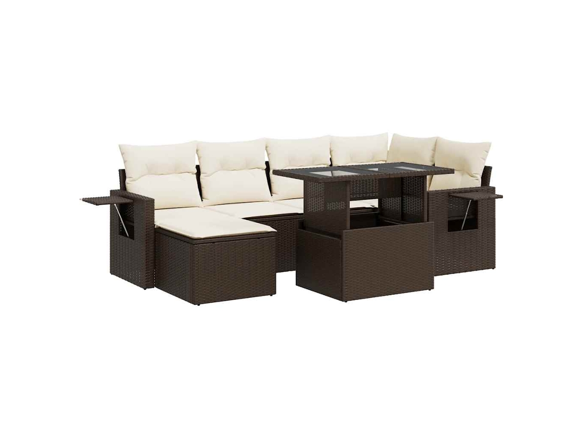 Conjunto de 7 Sofás de Jardim com Almofadões Vime Pe Castanho MAISON EXCLUSIVE (7 pcs)