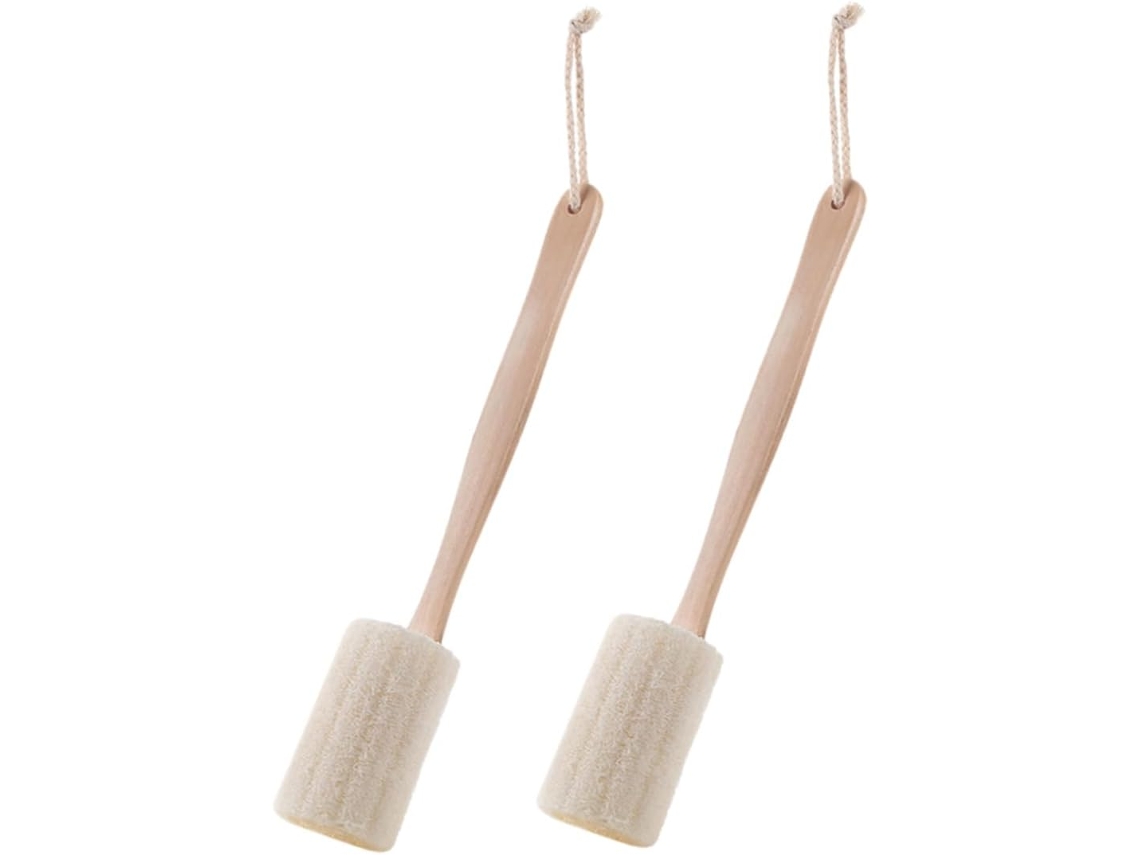 Escova De Banho Imikeya, Escova Esfoliante Confortável Para As Costas Com Cabo Longo, 2 Peças, Feita De Bucha Vegetal E