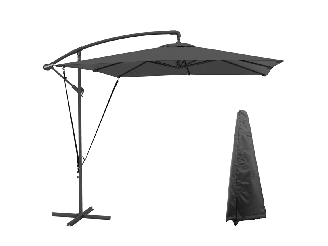 Chapéu de Sol Excêntrico 247x247cm com Base Cruzada, Manivela, Capa Protetora, Giratório 360°, Cinzento Escuro S/MARCA