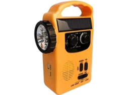 RÁDIO SOLAR AQUAFORGE com FM/AM, banda meteorológica, manivela, 3 lanternas LED