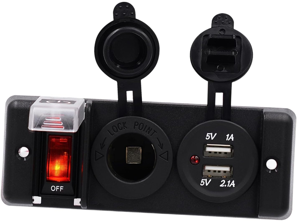 Carregador Veicular Usb Duplo 12-24v, Abs Preto, À Prova D'água