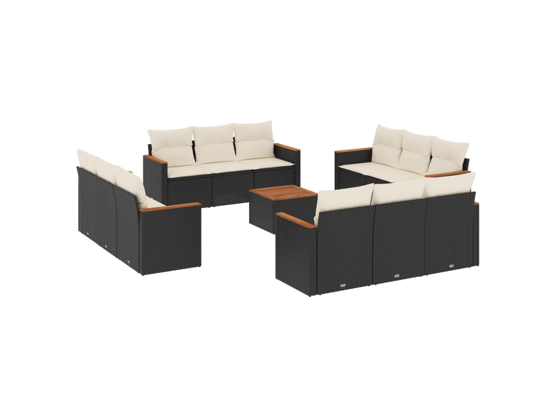 Conjunto de 13 Sofás de Jardim com Almofadões Vime Pe Preto MAISON EXCLUSIVE