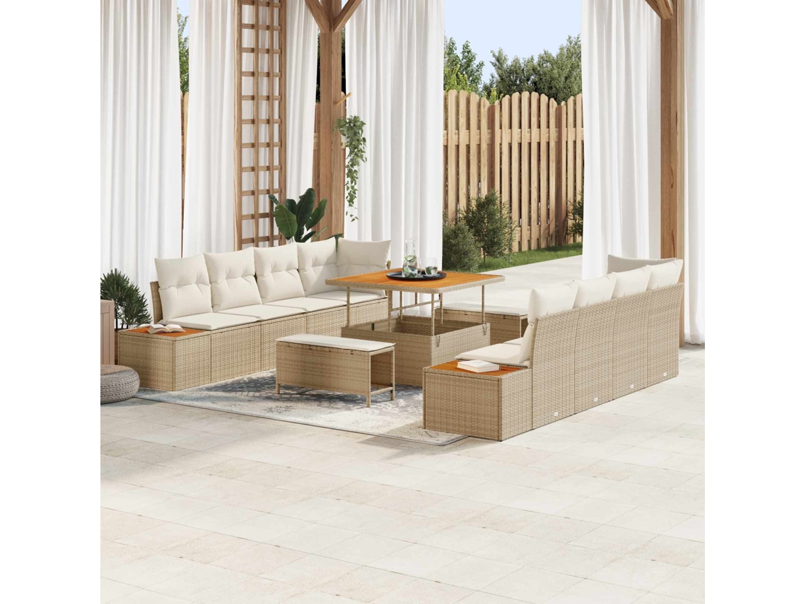 Vidaxl Conjunto De Sofá De Jardim Com Almofada 11 Pcs Bege E Creme