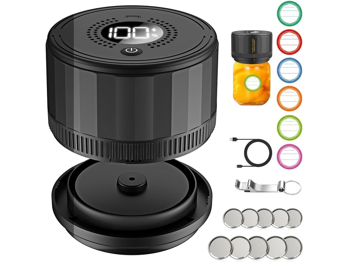 Kit De Seladora A Vácuo Elétrica Para Potes Conserva Com Abridor Garrafas, Tampa Padrão, Boca Larga, Visor Led