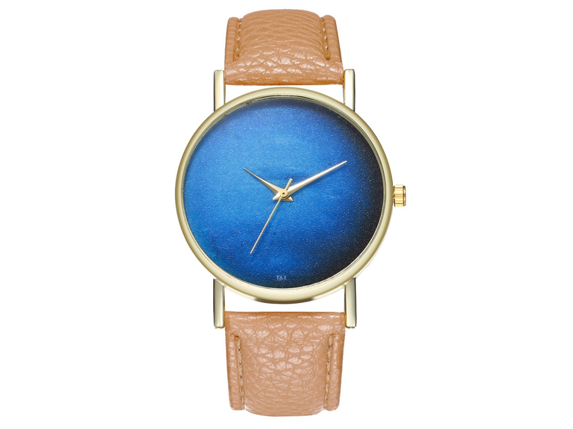 Relógio de quartzo unissex com pulseira de couro PU, mostrador com céu estrelado, casual e moderno (bege)