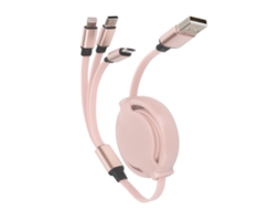 Aetheria cabo de Carregamento 3 em 1 Retrátil 3a com Conectores Type c/ios/android (rosa Cereja)