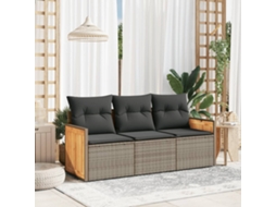 Vidaxl 3 Pcs Conjunto Sofás De Jardim C/ Almofadões Vime Pe Cinzento